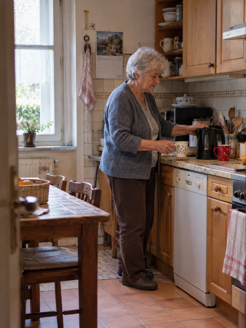 Une femme prépare une boisson dans sa cuisine