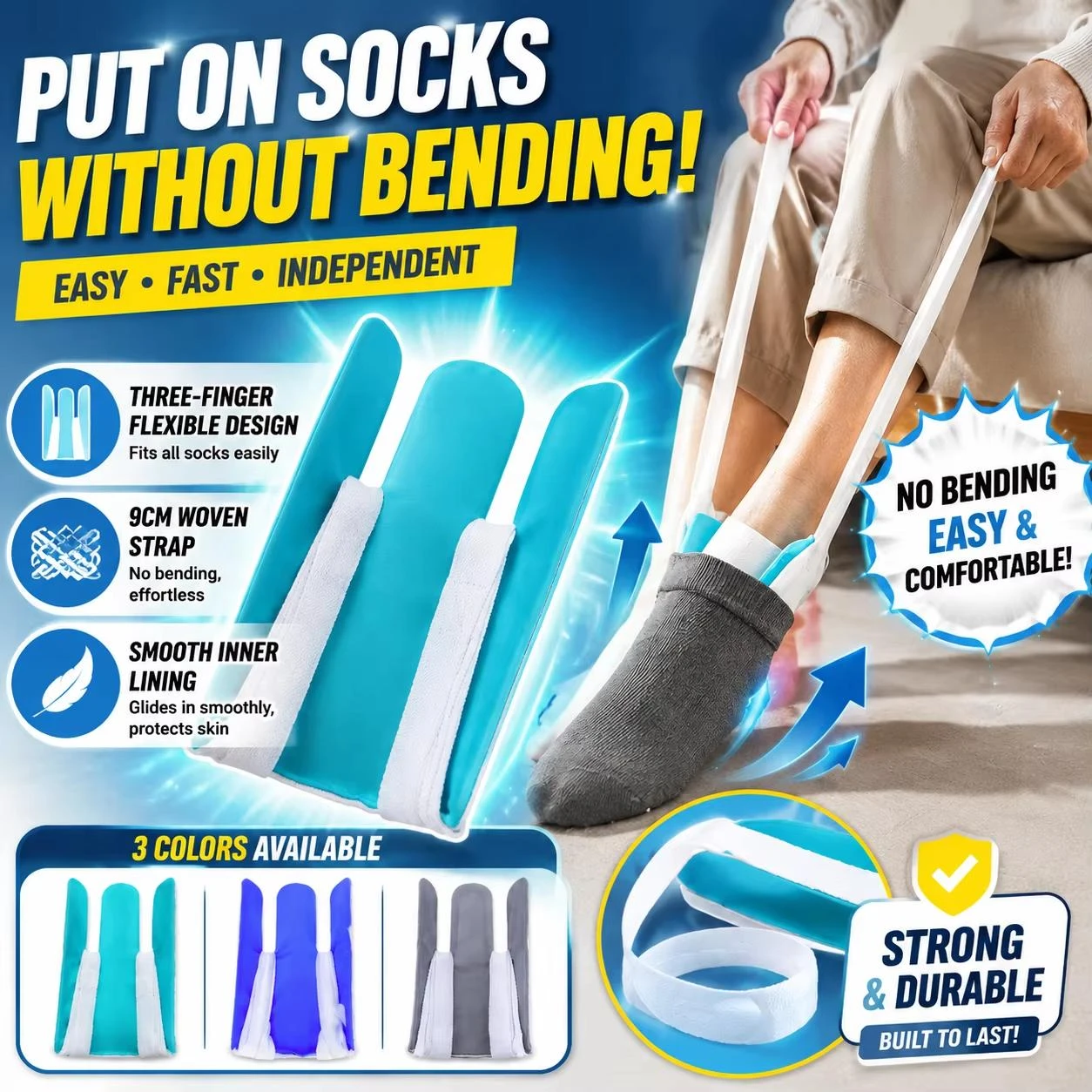 Enfile-chaussettes souple à sangles pour adultes