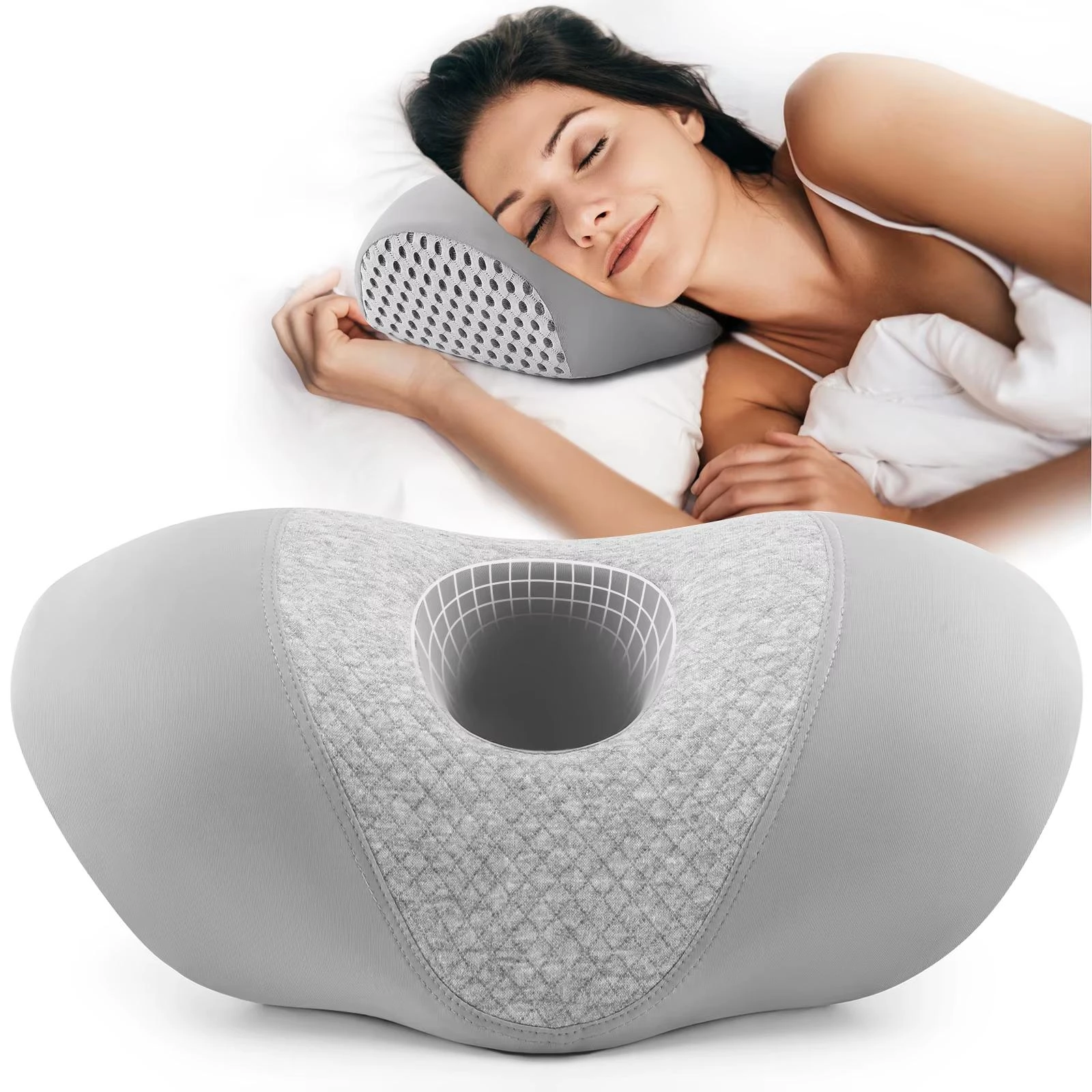Oreiller ergonomique avec creux pour les oreilles